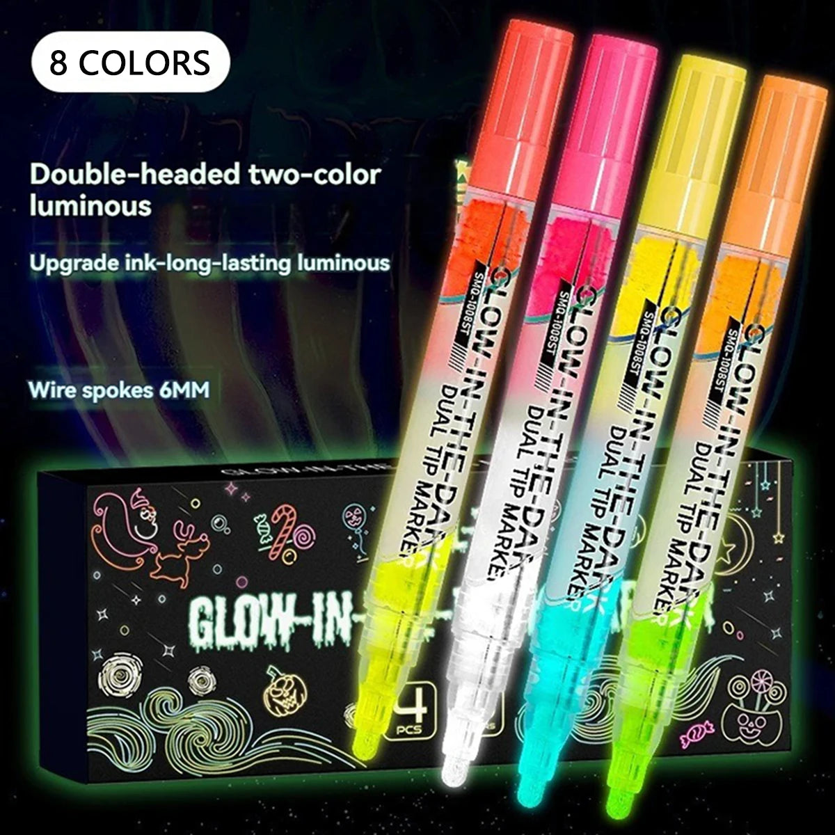 8 Colors/set Neon UV Fluorescent Acrylic Paint Markers Pens, Glow in The Dark Bright DIY Luminous Marker Pen Art Supplies Qme 4 Pcs-8 Colors