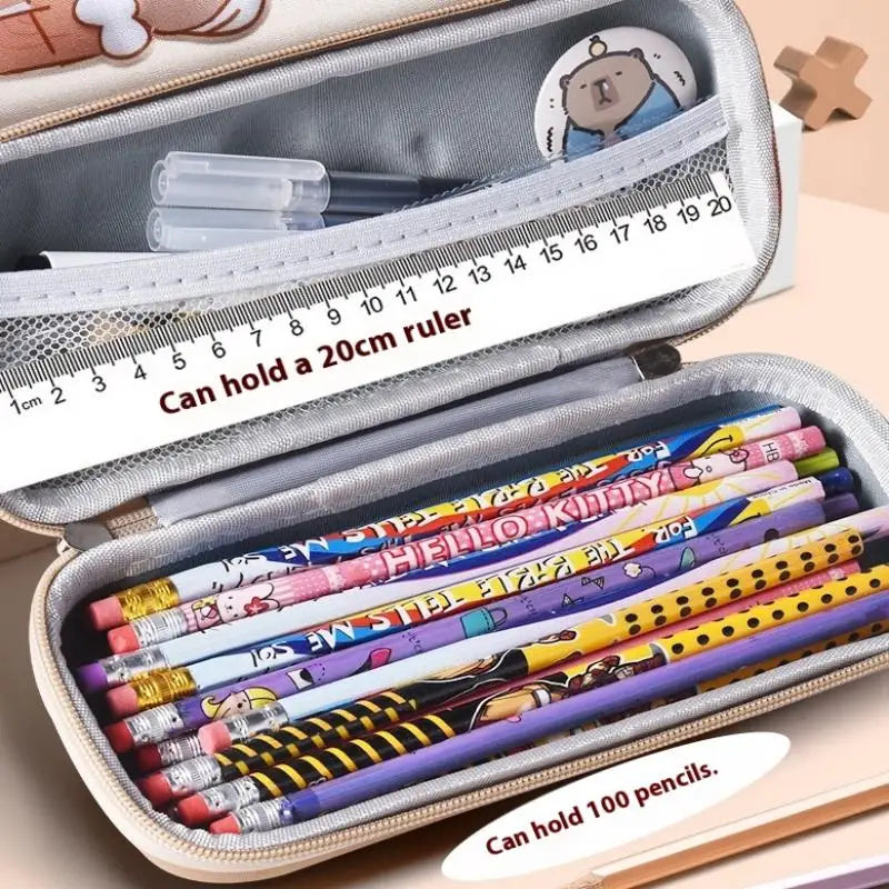 3D Drop Resistant Student School Supplies Large Capybara Pencil Case Qme