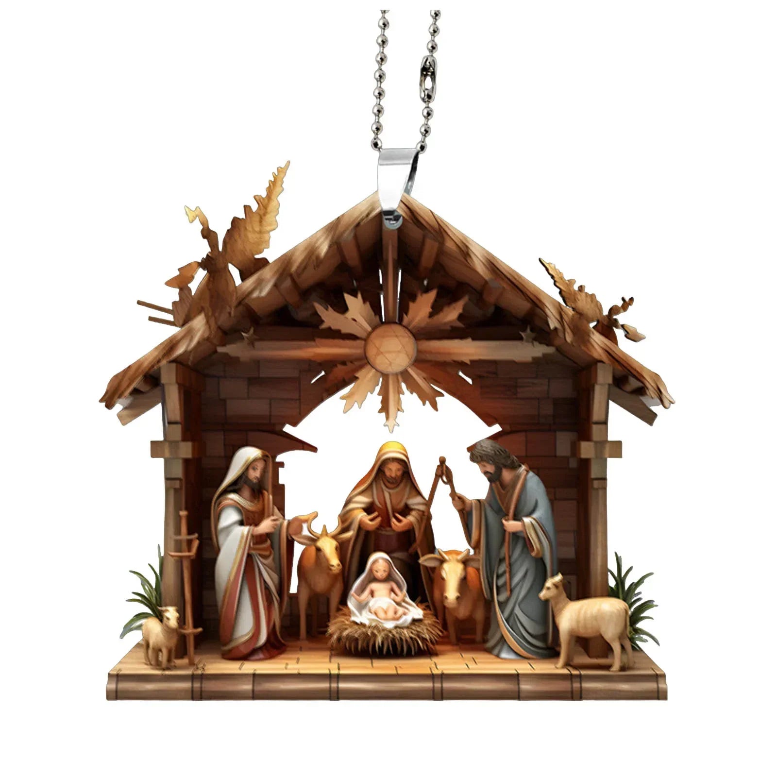 Christmas Tree Jesus Pendant Ornament Family Prayer Scene Pendant Bright Colored Car Decoration Pendant Home Decorations Qme E as picture