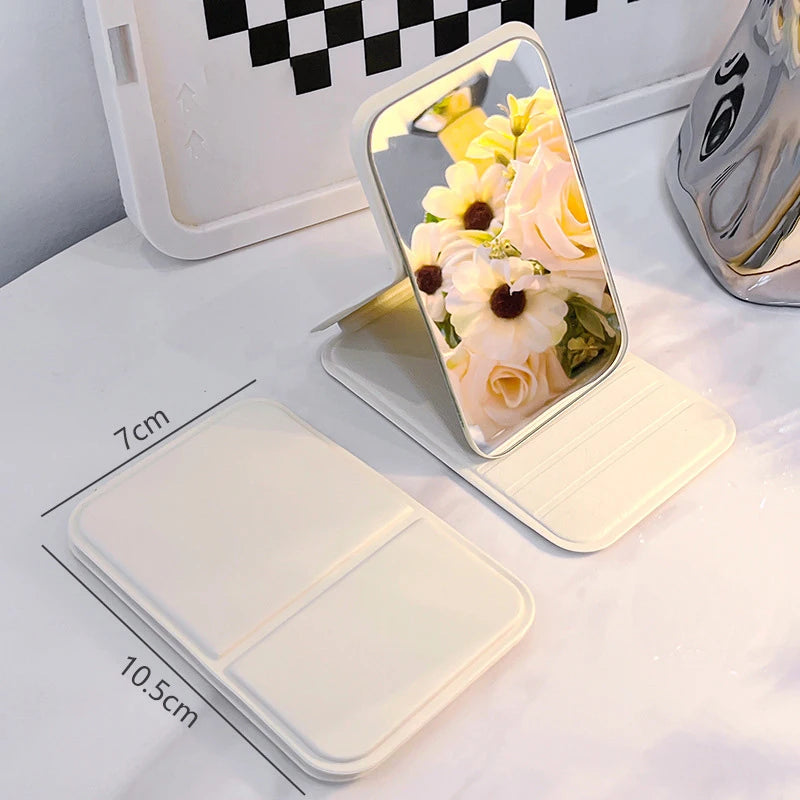 Foldable Makeup Mirror Simple Portable Handheld Desktop Dual-use Qme one size White