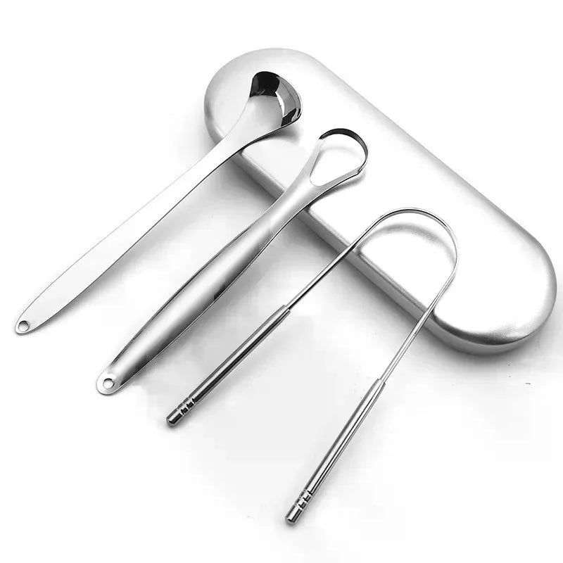 Stainless Steel Tongue Scraper Reusable Metal Cleaner Oral Hygiene Qme