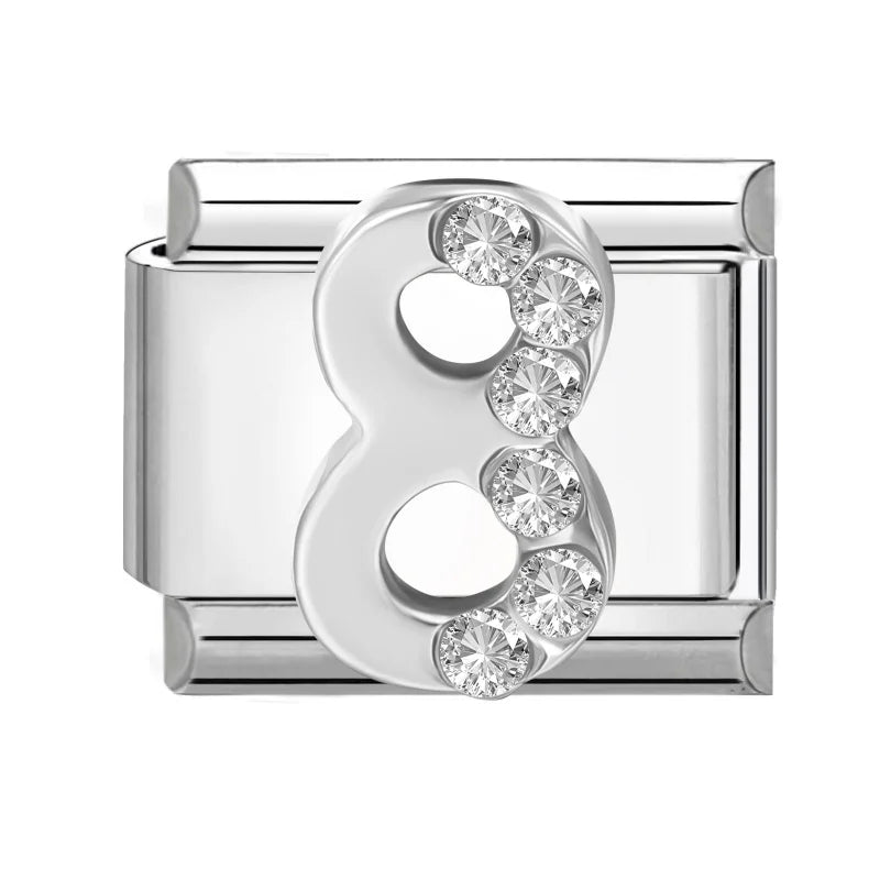 Hot Selling Shiny Zircon Numbers 0-9 Italian Charm Link 9mm Stainless Steel Modular Bracelet Jewelry Accessories DIY Wholesale Qme Style 29