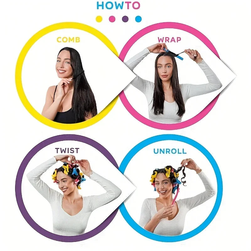 Hair Rollers/Flex Rods for Hair/Flexible Curling Rods, Hair Twist Flexi Rods No Heat Curlers Set for Soft Waves, Qme