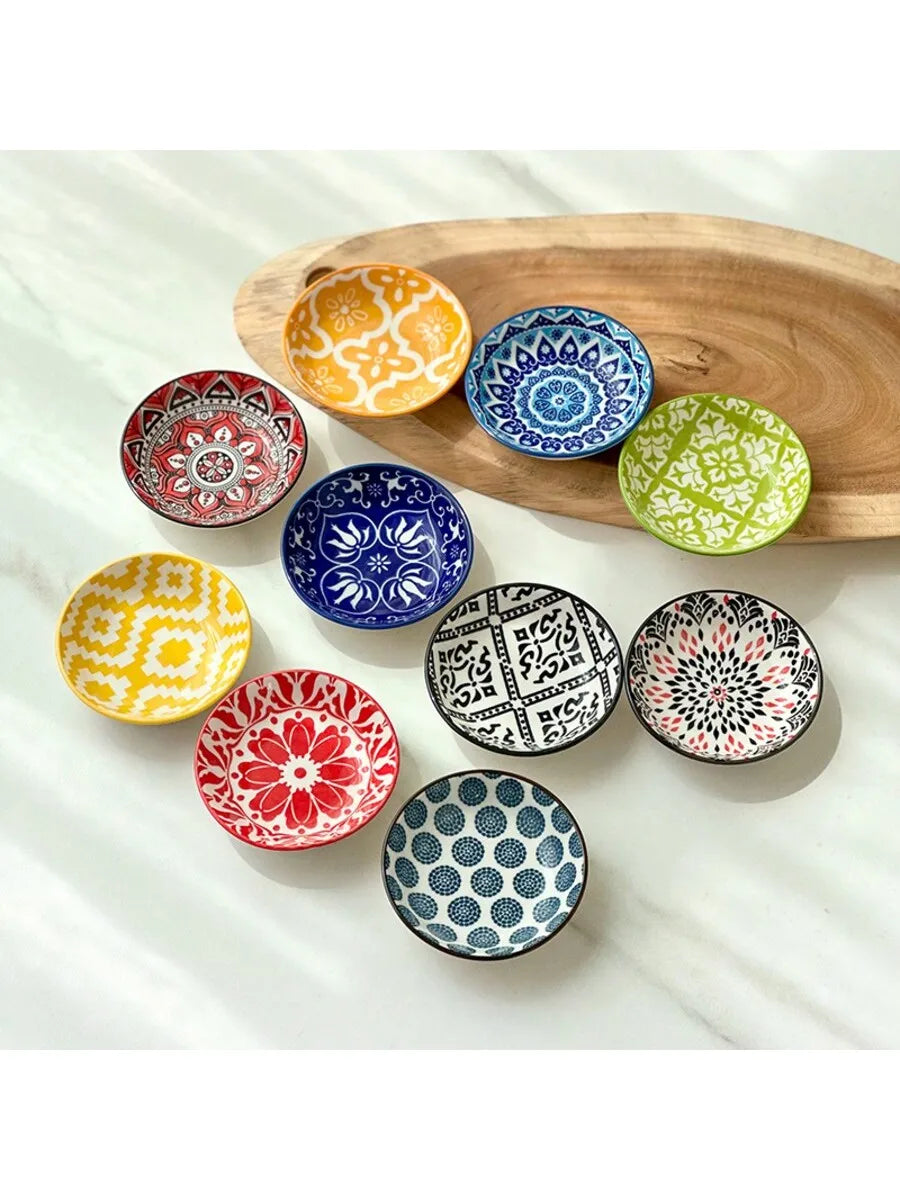Bohemian Hand-painted Ceramic Bowl Household Circular Plate Snack Qme