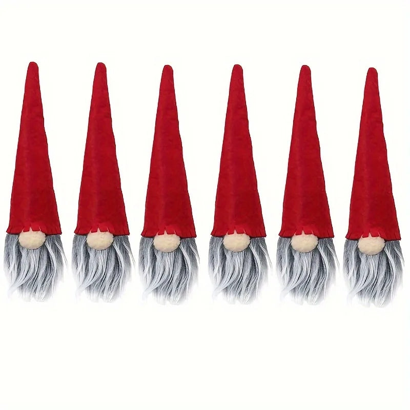 6 Home Christmas Elf Dwarfs Faceless Doll Wine Bottle Covers Qme Red