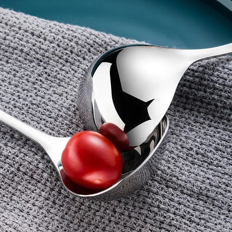 304 Stainless Steel Spoon Soup Rice Longhandle Tableware Kitchen Qme
