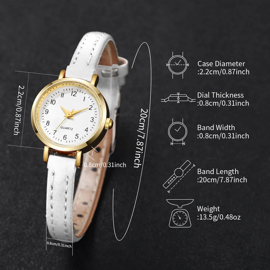 2Pcs/Set Women's Gold Jewelry Watch Set, White Dial Quartz Watch + White Heart Bracelet, Elegant Fashion Style Qme
