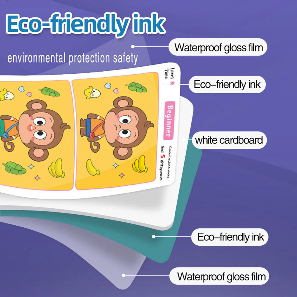 Focus Training Spot the Difference Game Reusable Cards for Training Focus and Concentration,With Erasable Pen,3 modes Qme