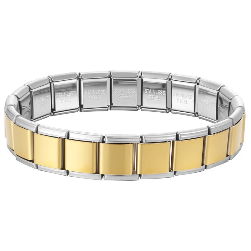 Fashion High Quality Italian Stainless Steel Bracelets For Men Women HipHop Metal Italian Modules Stretchable Gift Party Jewelry Qme Style 10-13mm.