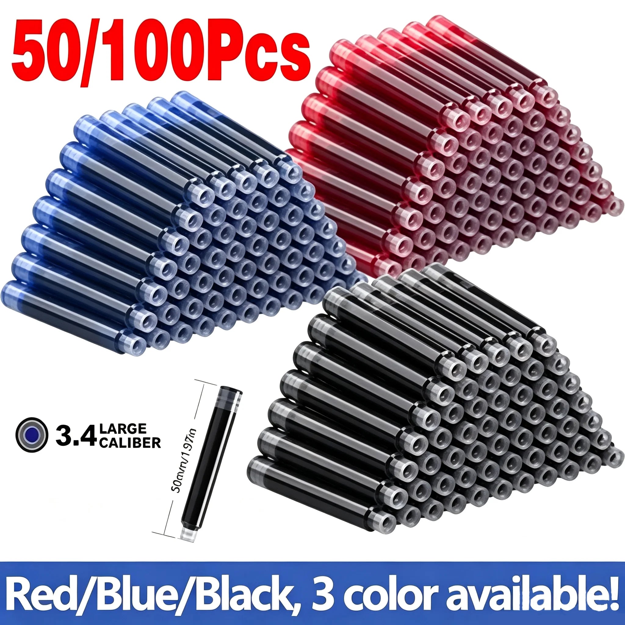 36-100Pcs/Set Colourful Ink Sac Set Refills Black Blue Red 3.4mm High Quality Refill for Smooth Writing School Office Supplies Qme