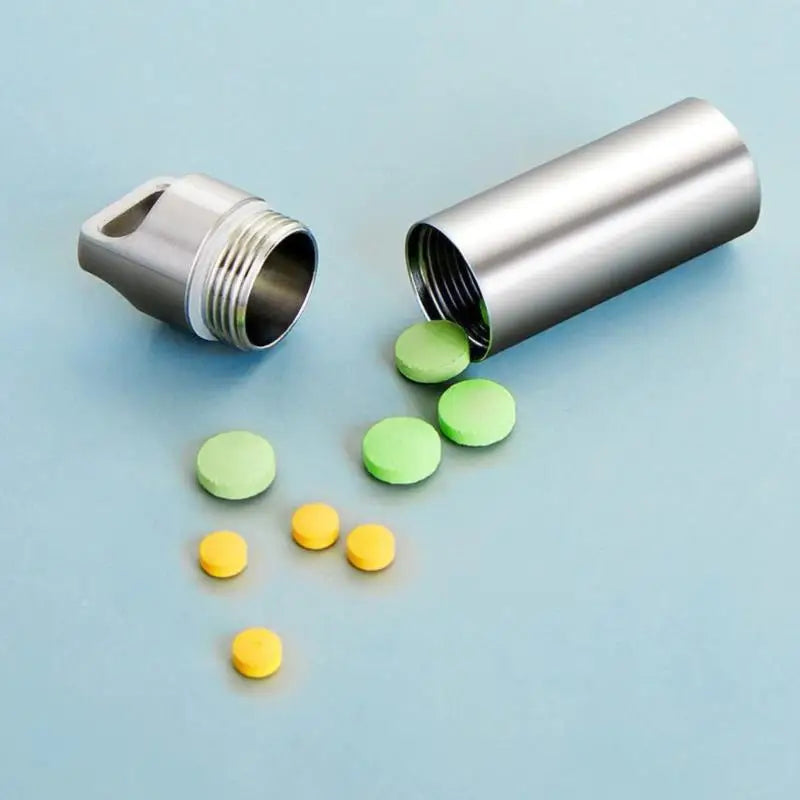 Mini Stainless Steel Sealed Capsule Waterproof Pill Box Camping Qme