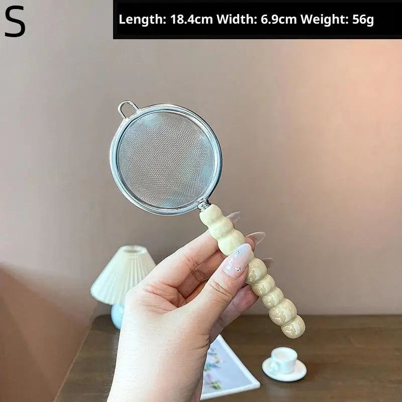 Tea Strainer With Pearl Ceramic Handle Stainless Steel Fine Leak Mesh Sieve Spice Tea Leaf Coffee Filters Teapot Accessories Qme S Yellow