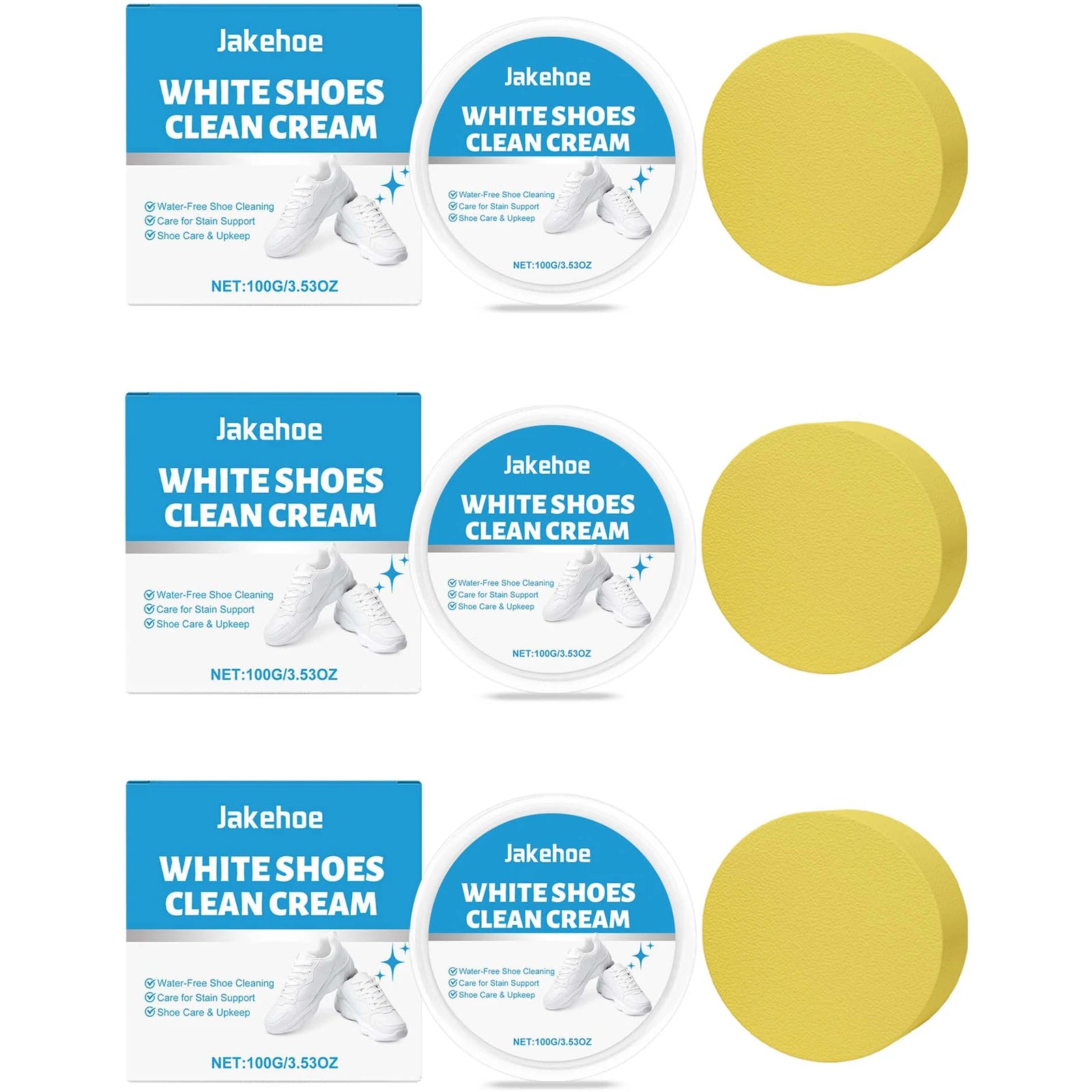 White Shoe Cleaning Cream Remove Yellow Stains Reduce Odor Water-Free Restore Luster Decontamination Specific White Shoe Cleaner Qme 3 x 100g Boxed