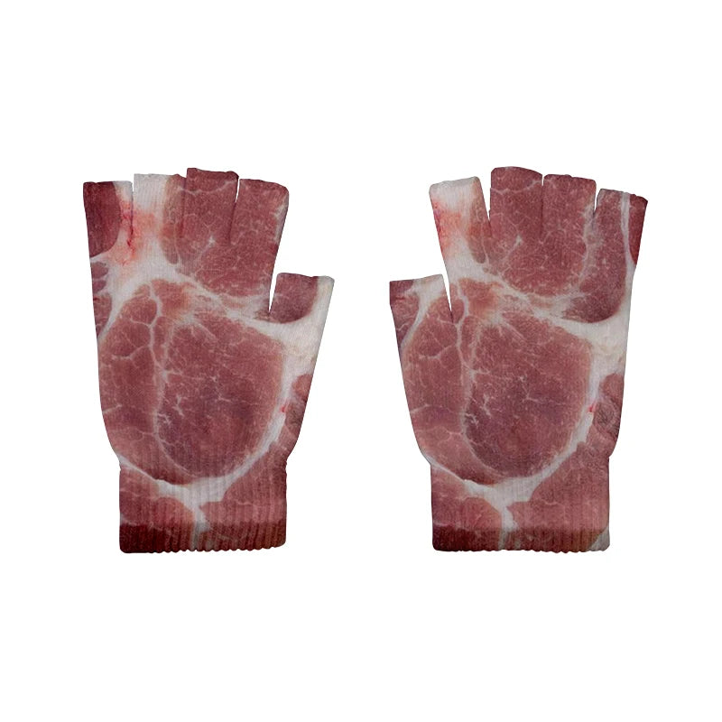 Meat Design Winter Autumn Men's Fun Pork Belly Pattern Gloves Women's Qme style6 One Size