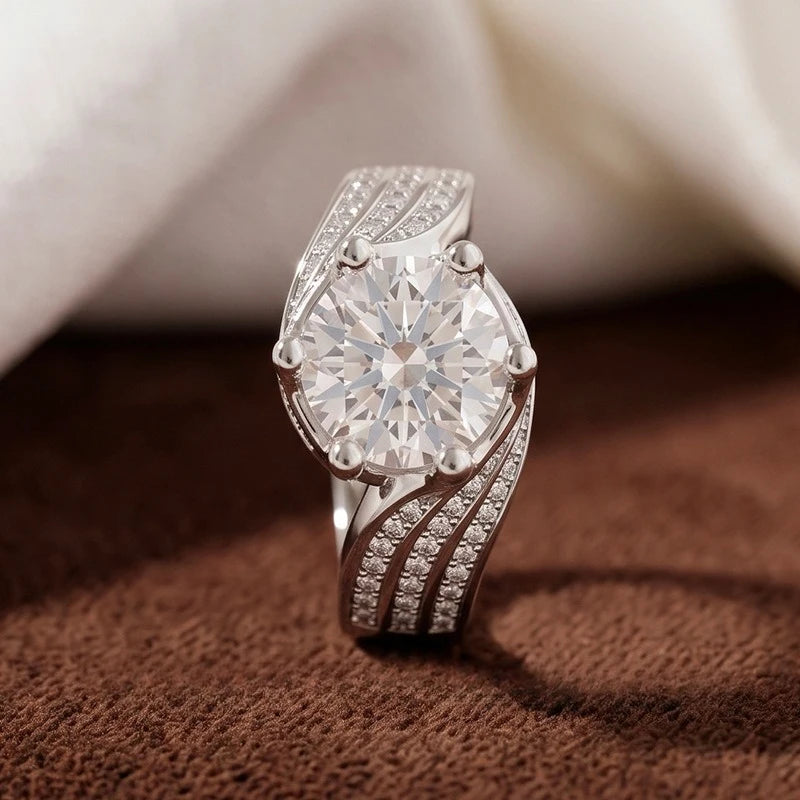 Twisted Split Shank 6 Prong Solitaire CZ Engagement Ring Adjustable Open Band Silver Tone Promise Wedding Ring for Women Qme