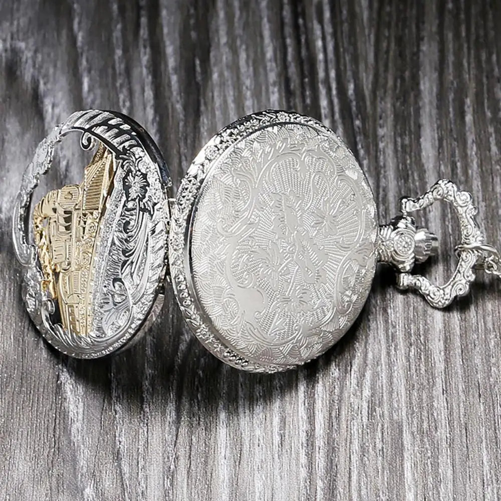 Vintage Pocket Watch Hollow Cover Design Quartz Movement Necklace Pendant Chain Unisex Gifts Qme