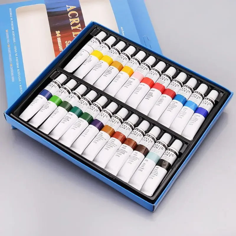 24Colors 12ml Art Painting Kit Supplies For Wood Artists DIY Painting On Canvas Wall Art Craft Projects Children's Paint Set Qme 24Color