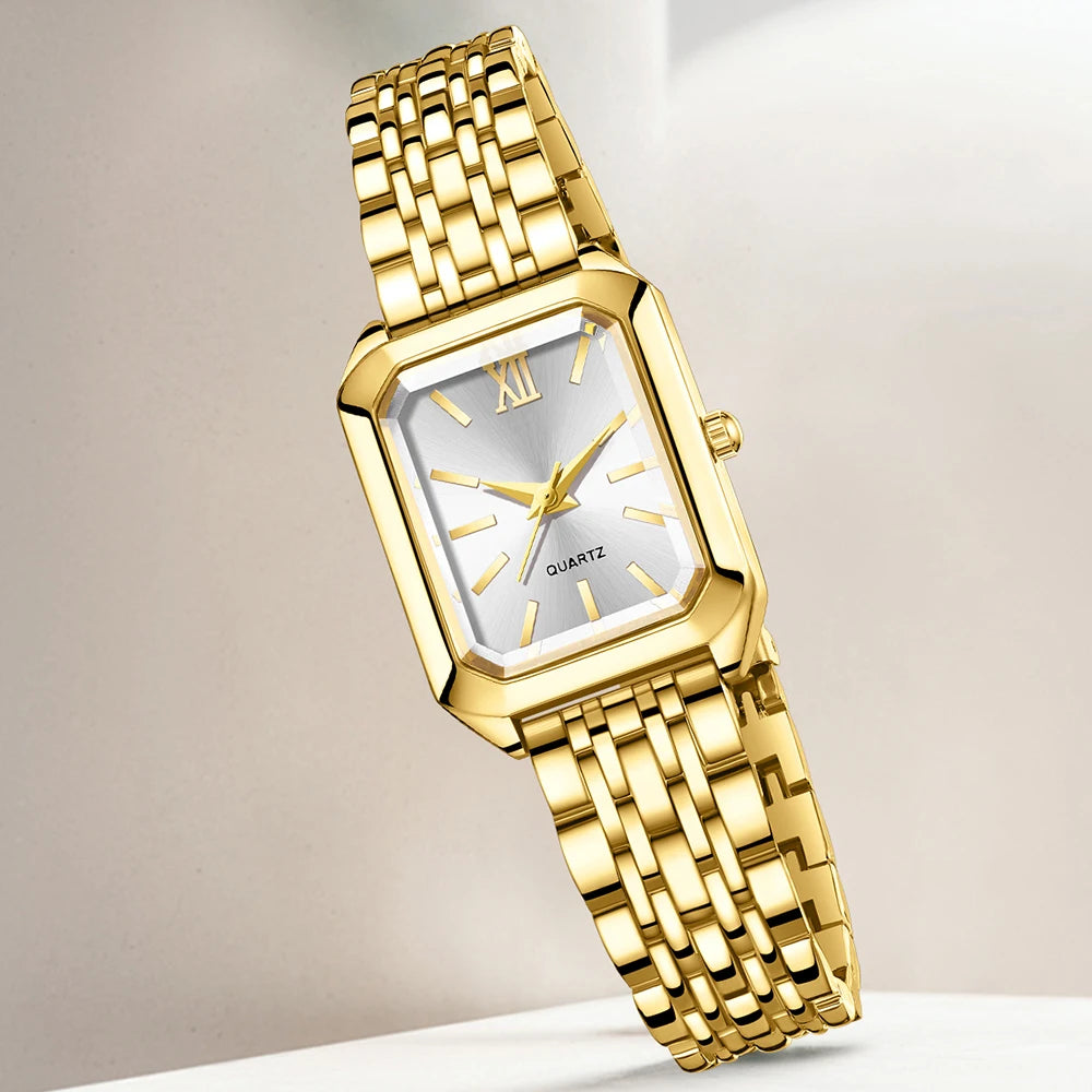 Golden Roman Square Watch Unlimited Bracelet Love Double Opening Qme