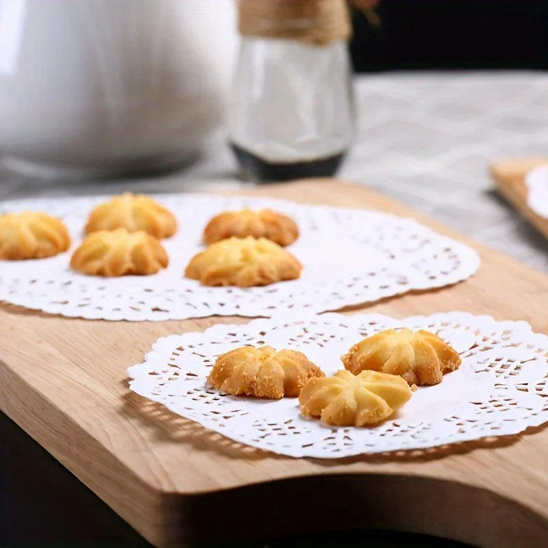 Lace paper pad - Three shapes, highly absorbent, non-sticky, heat-resistant baking paper, suitable for cakes, fried snacks Qme