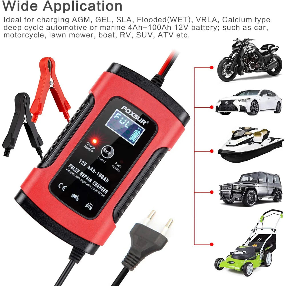 Portable Auto Power Supply with LCD Display Electrical Supply Charger Pulse Repair for Motorcycle SUV for Truck Motorcycle ATV Qme