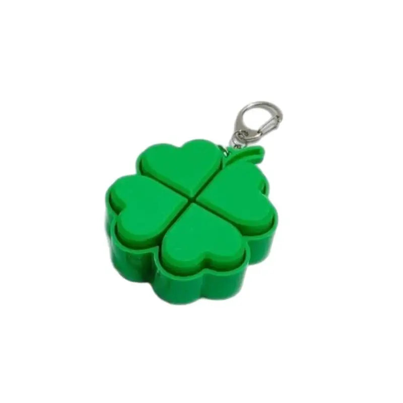 Lucky Four-leaf Clover LED Light Up Keychain Clickable Buttons Stress Qme Dark green