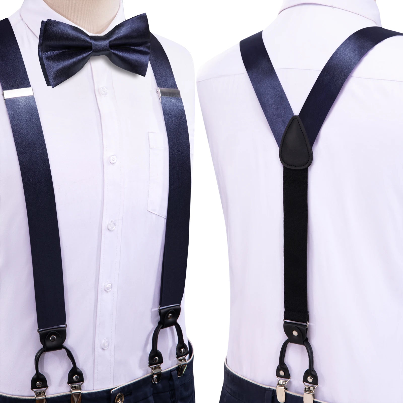 Hi-tie Silk Mens Braces Bowtie Hanky Cufflinks Y Back Clip Adjustable