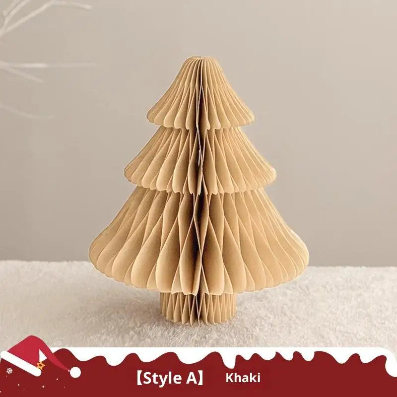 Christmas Tree Ornament 3D Honeycomb Ball Folding Paper Xmas Tree Desktop Hanging Xmas Decor Qme A3