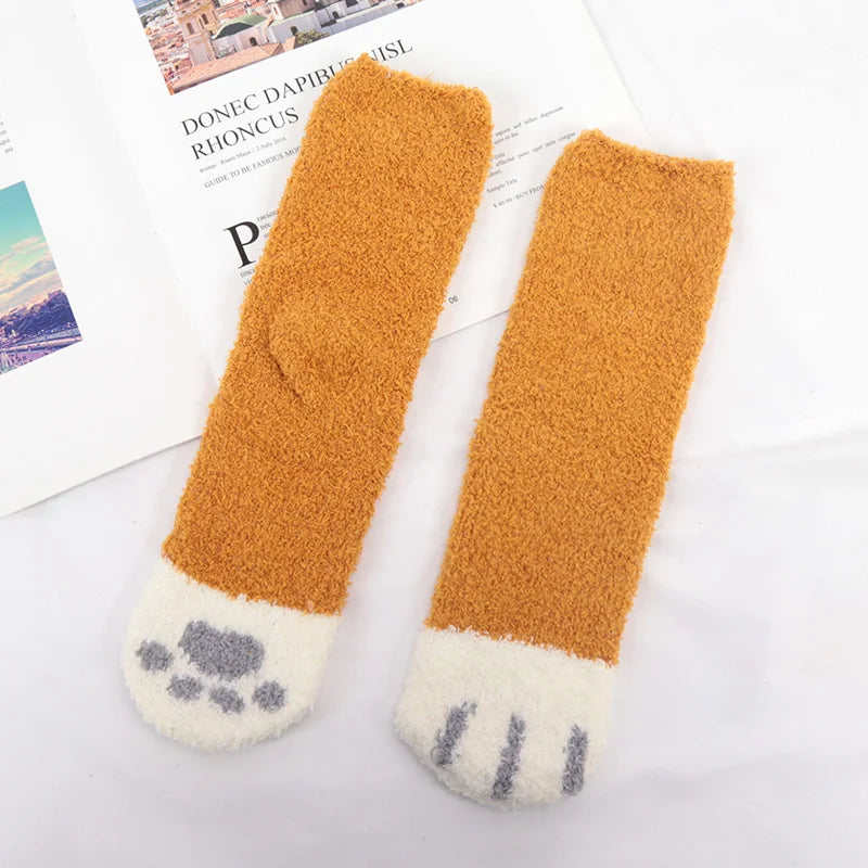 Kawaii Cartoon Socks Women Cute 3d Dog Cat Paw Pattern Female Warm Qme A-4 EU35-41
