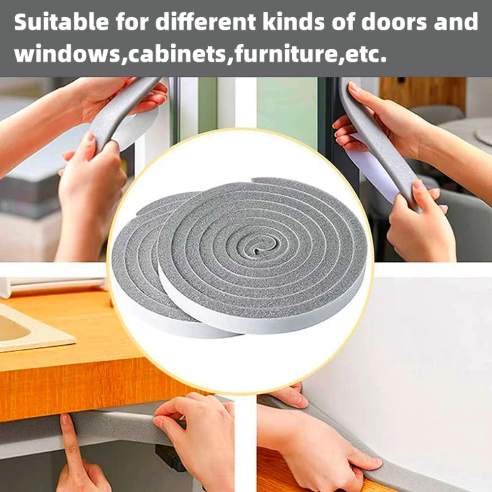 4M Foam Self-adhesive Door Window Sealing Strip Wearable Sliding Dustproof Sponge Strip Soundproof Home Insulation sealing tape Qme