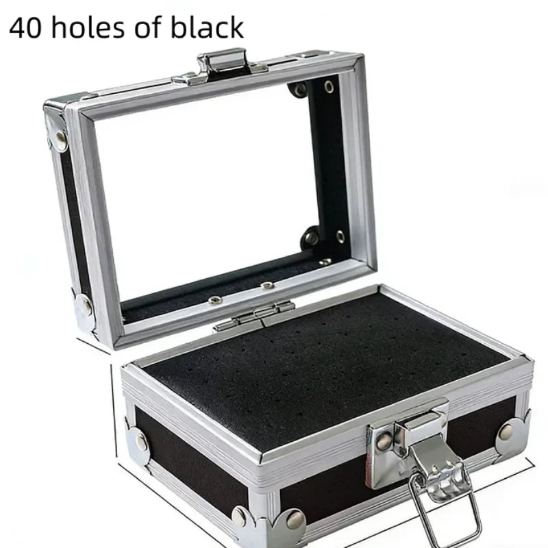 25/40/50 Holes Nail Drill Bits Stand Holder Case Empty Storage Box Milling Cutter Display Container Accessories Acrylic Cover Qme 40Holes black