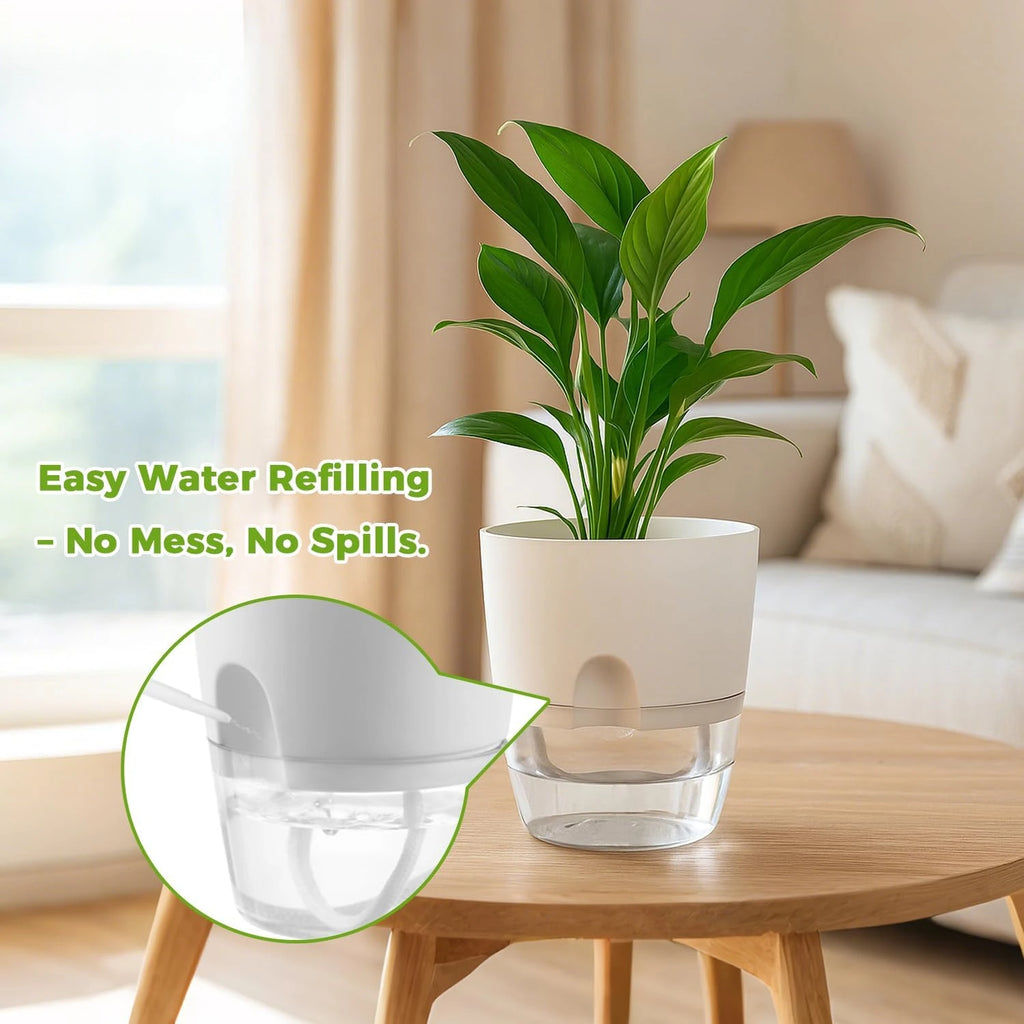 Self Watering Plant Pot, Double Layer Transparent Water Storage Planter, Absorption Flower Pot for Indoor House Plants Qme