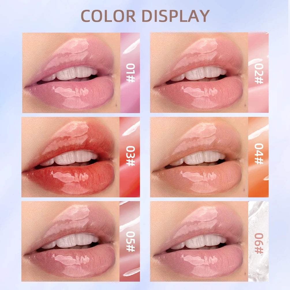 QIBEST Crystal Jelly Lip Oil Plumping Moisturizing Lip Gloss Sexy Plump Lip Glow Oil Tinted Lip Balm Nourishing Lip Glaze Makeup Qme