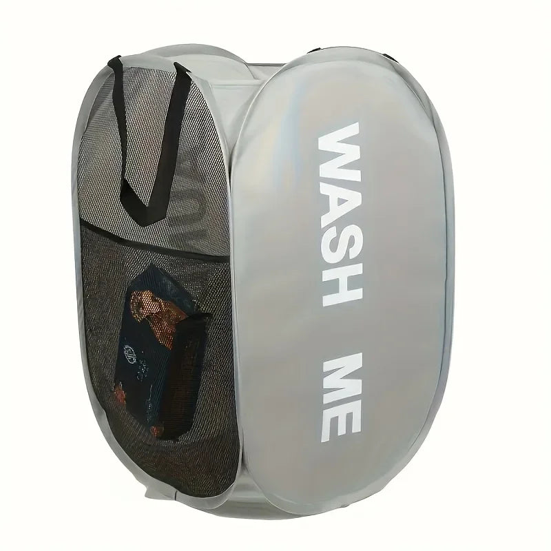 Foldable clothes storage basket with handle - Mesh washing machine suitable for laundry, bathroom, and dormitory decoration Qme
