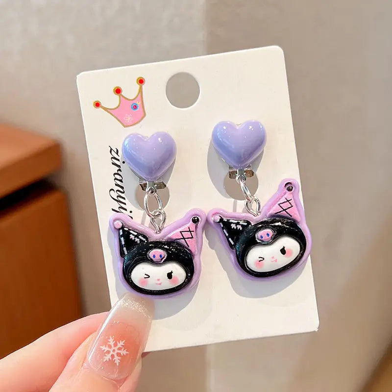 Hello Kitty Kuromi Cartoon Ear Clips Discomfort-free Fake Earrings Qme 10