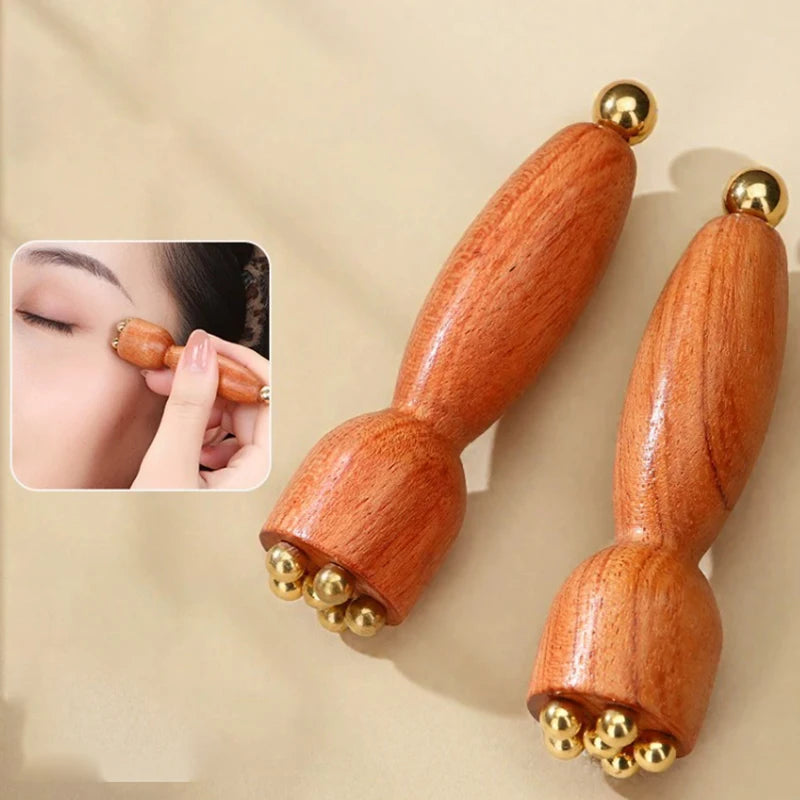 Mini Lotus Seedpod-style Gua Sha Tool Brass Wood Facial Massager Eyes Qme