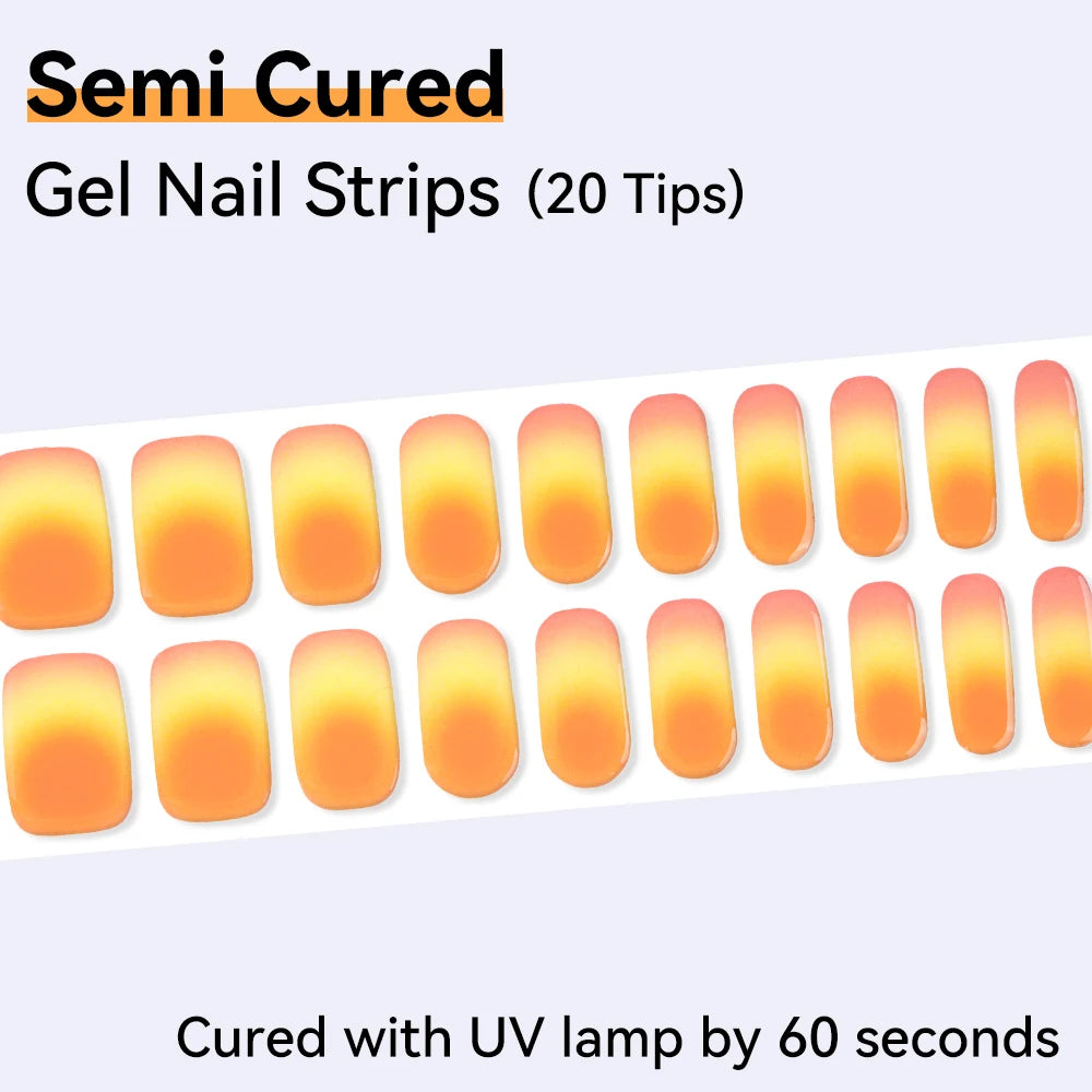 Gradient Semi-cured Nail Wraps Solid Dot Adhesive Waterproof Long Qme NC240098