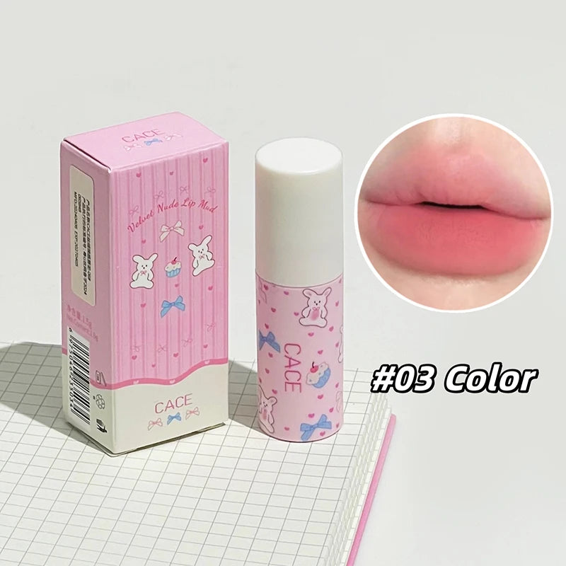 CACE Sexy Red Matte Velvet Lipgloss Waterproof Liquid Lipstick Nude Lip Mud Clay Peach Lip Tint Makeup Lip Glaze Cosmetics Qme 03