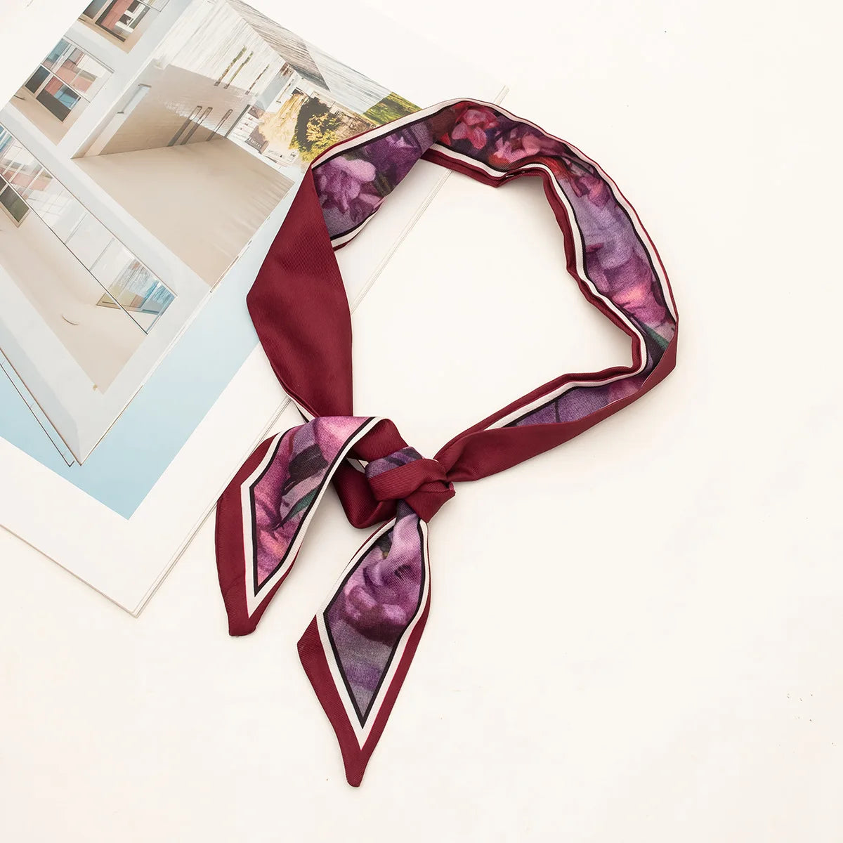 Skinny Scarf Hair Small Women Simple Handle Ribbon Fashion Printing Qme black