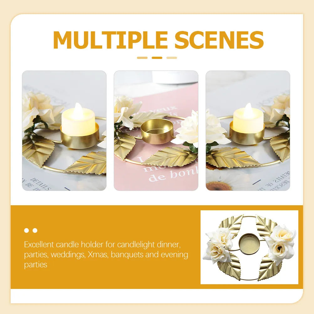 Wreath Holder Realistic Rose Design Metal Golden Holder for Table Centerpiece Wedding Party Banquet Festival Qme