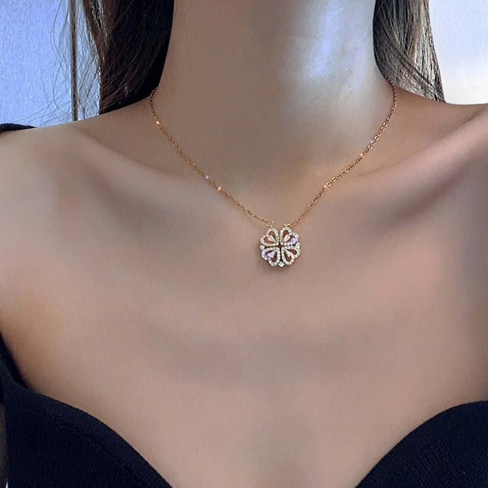 New Pendant Necklace Ladies Clover Necklace Heart Shaped Clover Necklace Lucky 4 In 1 Love Pendant Jewelry Gift Qme