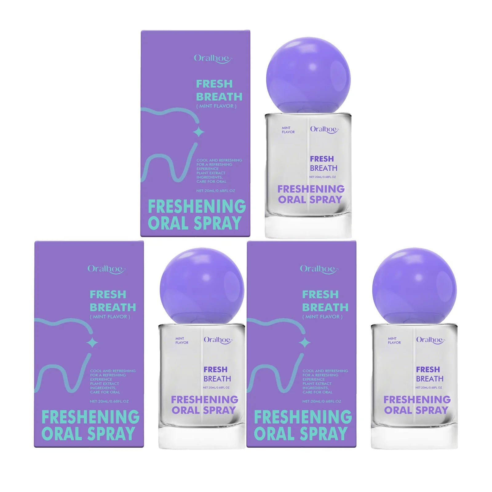 Portable Breath Freshener Spray Mint Flavor Teeth Cleaning Long-Lasting Freshening Bad Odor Removal Oral Care Product for Adults Qme 3 X 20ml boxed