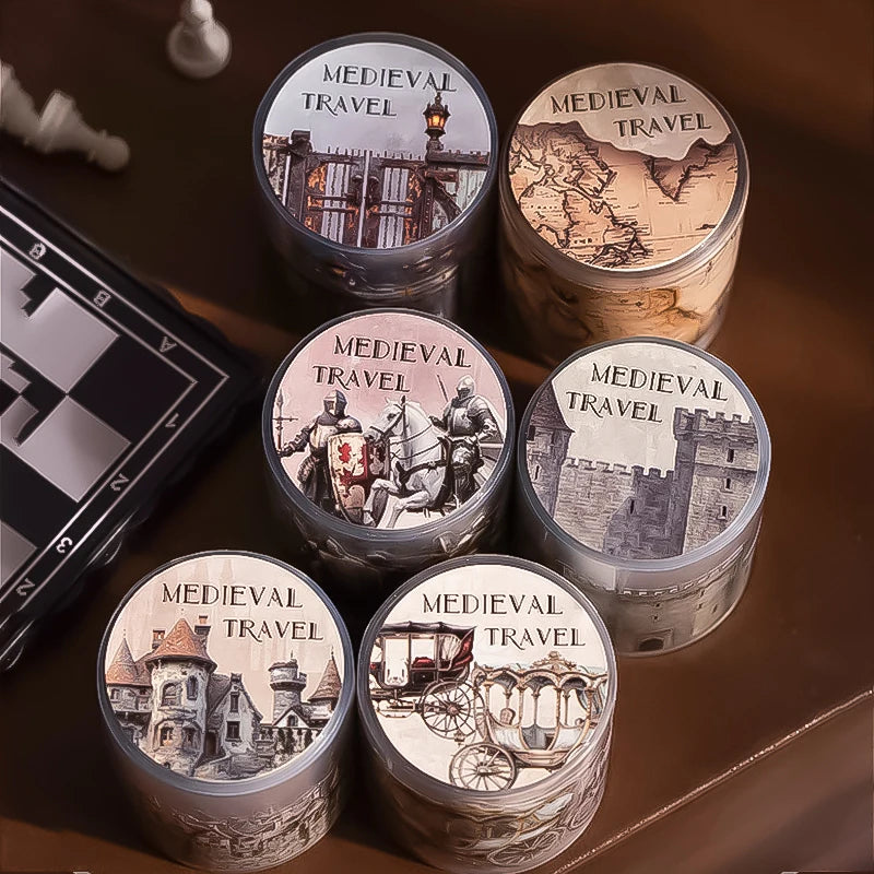 6 Rolls Medieval Theme Washi Tape, Historical Story Series Journal Scrapbooking Tape, Versatile Multi-Scene Decor Qme
