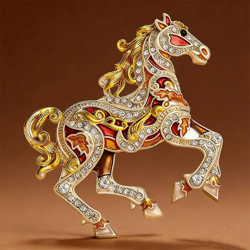 Luxury Horse Brooches For Women Unisex 4-color Elegant Enamel Animal Year Of The Horse Brooch Pins Gifts Qme