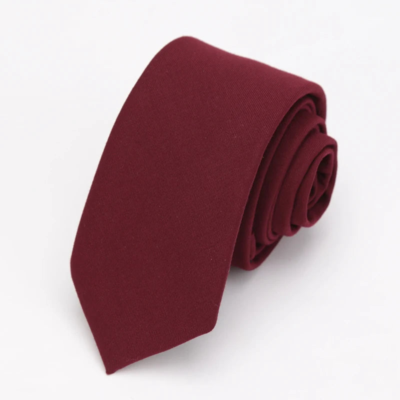 Men's Tie Cotton Black Solid Necktie Narrow Collar Slim Ties Wedding Business Casaual Party Suit Shirt Gift For Men Accessory Qme Burgundy
