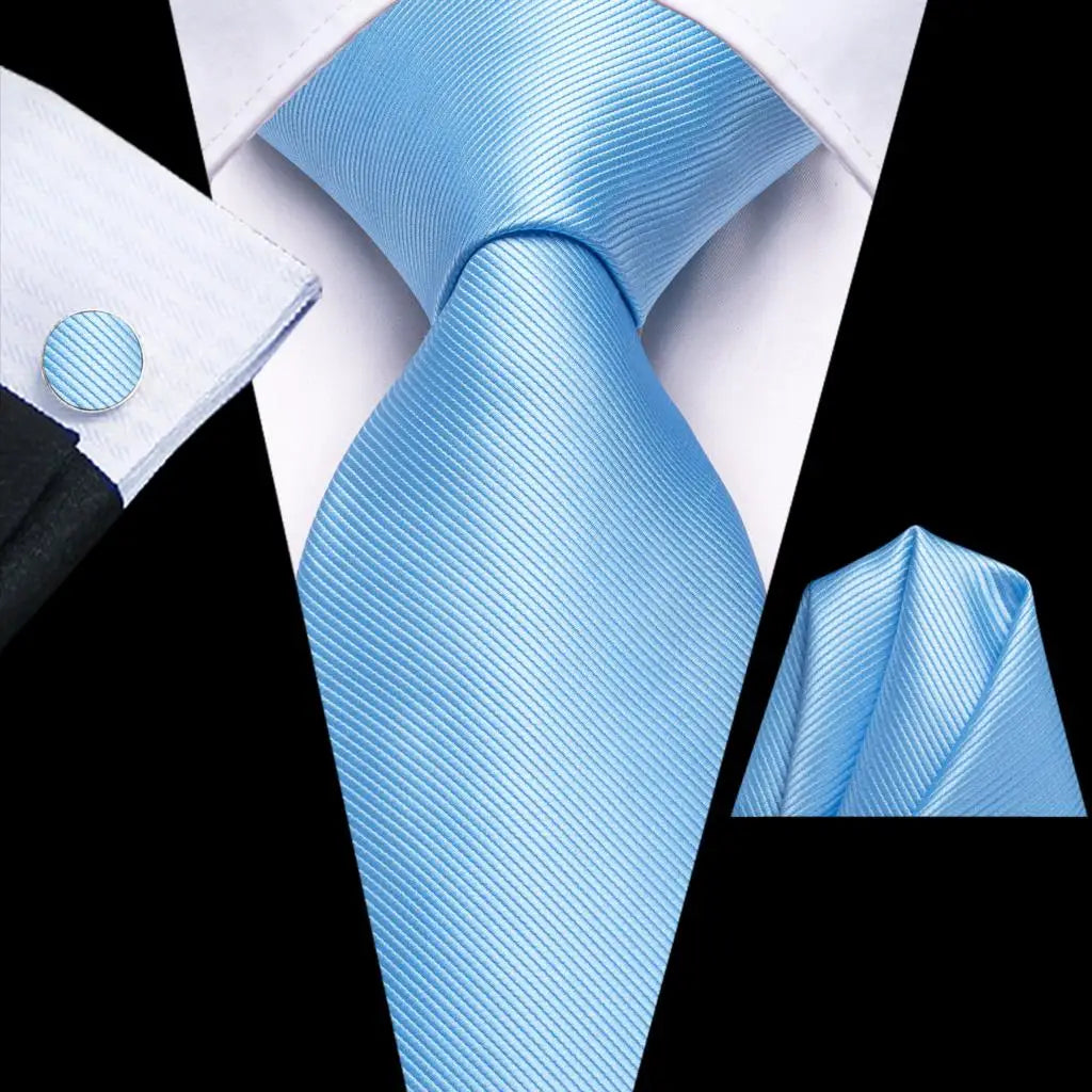 Hi-tie Solid Orange Blue Mens Fashion Necktie Handkerchief Cufflinks