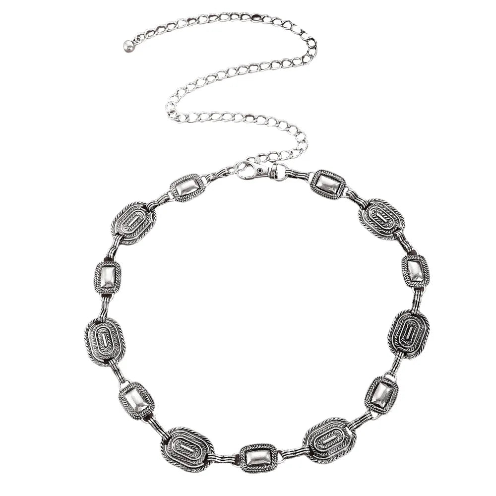 Women's Slim Decorative Waist Chain Silver Ethnic Style Tassel Chain Belt for Dresses Jeans Belt Trendy Qme