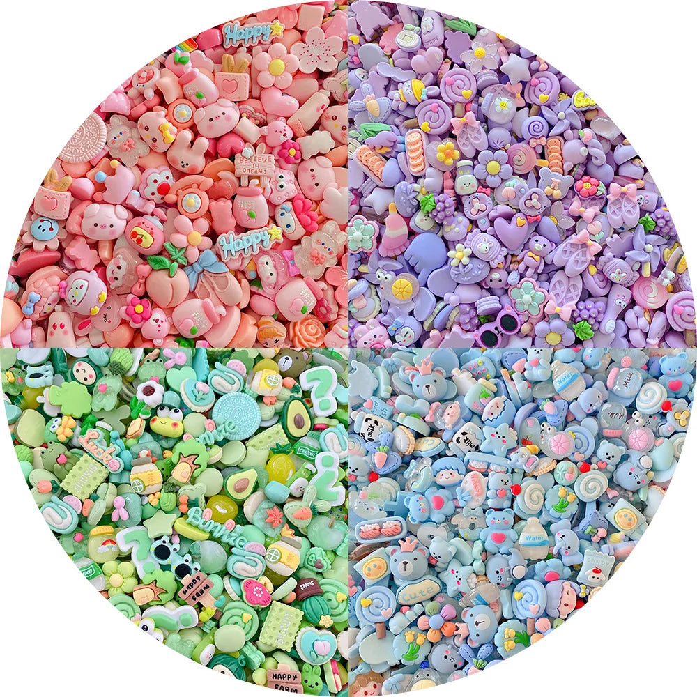 100Pcs Candy Material Kit Resin Flat Cabochons Embellishment Nail Art Phone Case DIY Hairpin Accessories Scrapbook Craft Decor Qme