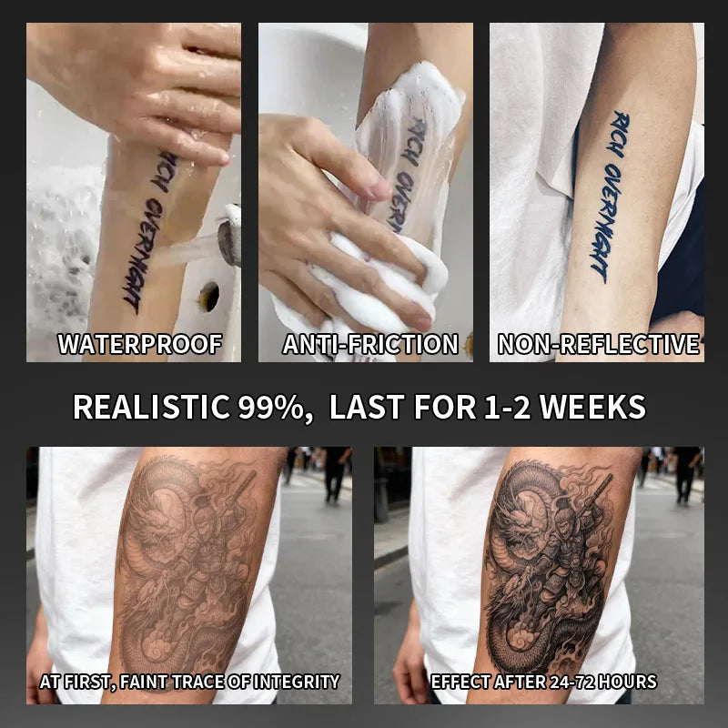 Dragon Soaring Temporary Tattoo, Herbal Juice Waterproof & Long-Lasting, Elegant Realistic Body Art for Arm, Sleeve & Thigh Qme