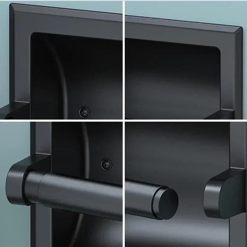 Black Metal Toilet Paper Holder Recessed Mounting Bracket Bathroom Qme