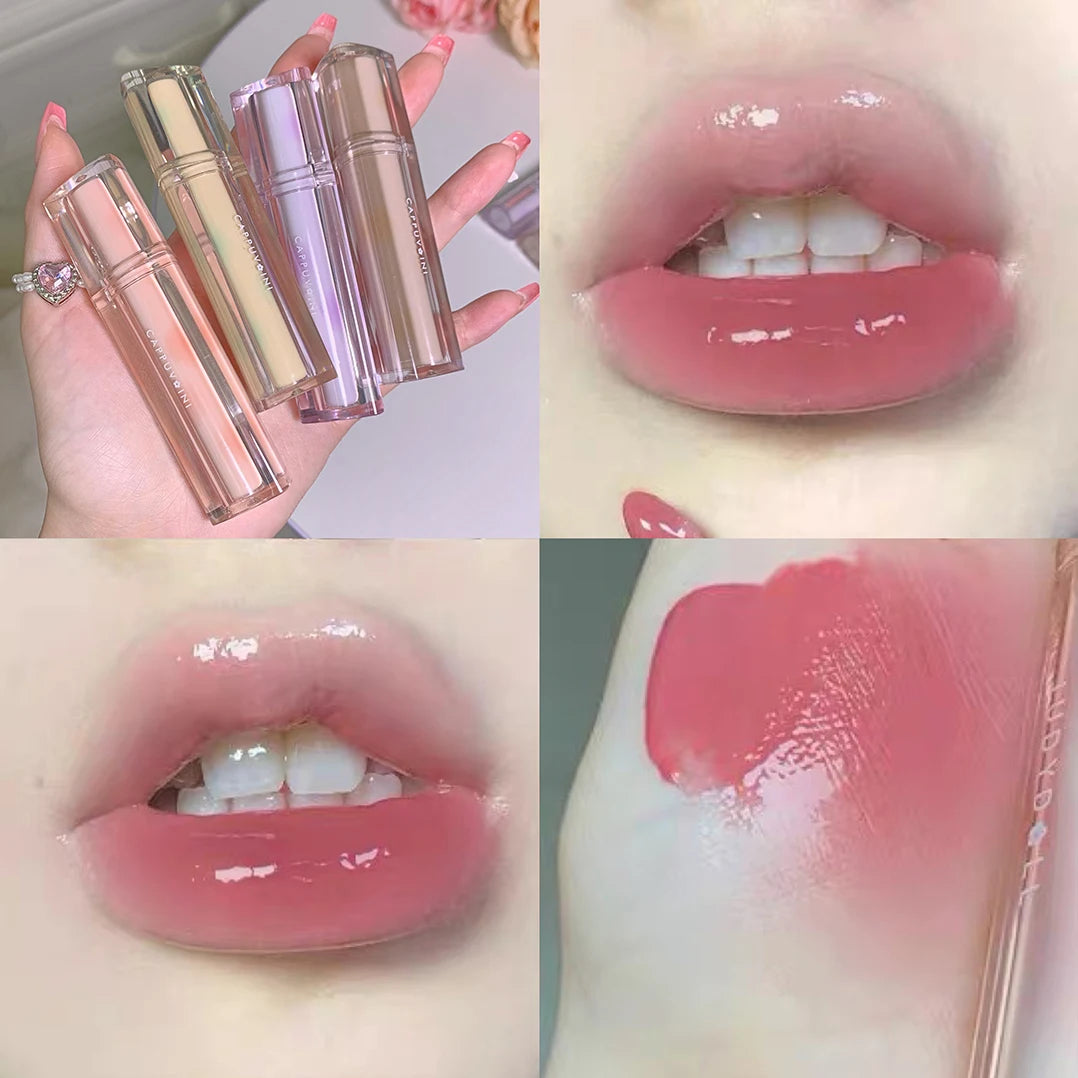 Iced Tea Mirror Lip Glaze Watery Lip Gloss Waterproof Lasting Transparent Jelly Liquid Lipstick Womon Beauty Makeup Lip Cosmetic Qme